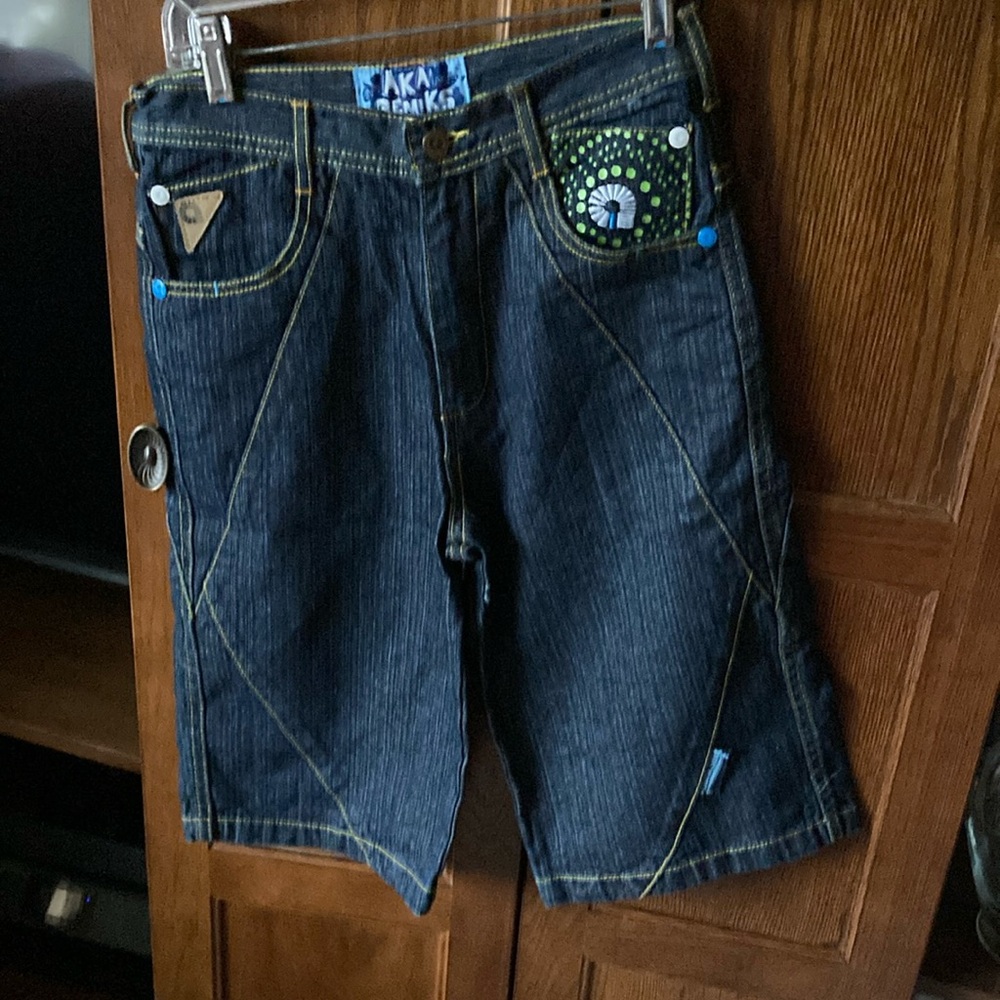 Dark Denim pants with Yellow Stitching